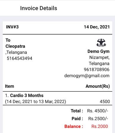 invoice details screen